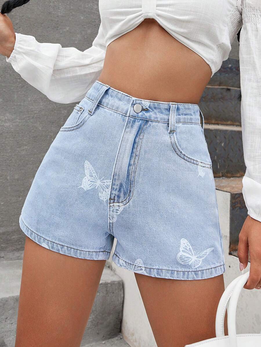 Striped Butterfly Print Women's Shorts