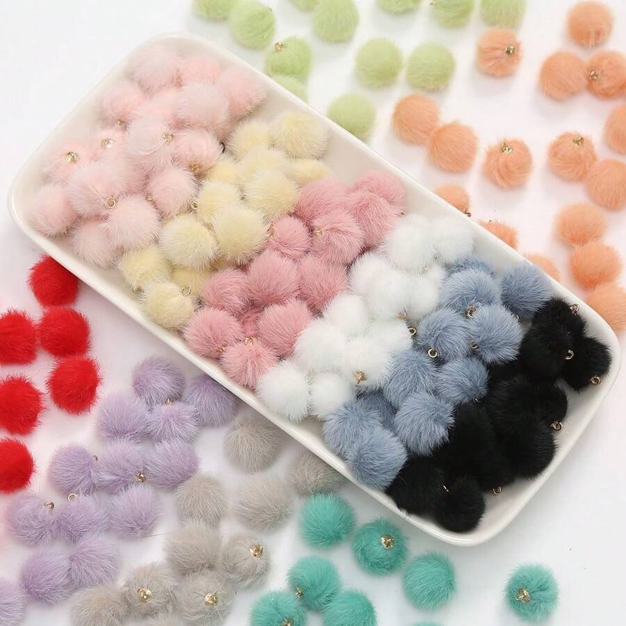 10Pcs 1.5cm Imitation Mink Hair FurPompones Balls 15mm DIY Pom Pom Craft Supplies Earrings Pendant Embellishments Hair Accessories Pompoms Material - Multicolor - View 1