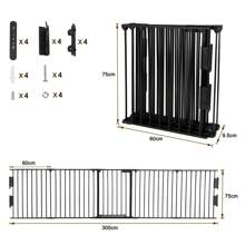 Froadp High Fireplace Guard Grill Foldable Metal Fireplace Grill With Pet Gate Door 5 Panels - Black - View 2