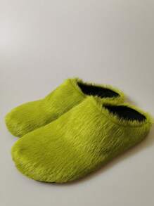 New Fluffy Slip-On Slippers, Autumn Winter Thick Bottom Casual Indoor&Outdoor Home Wear - Green - View 4