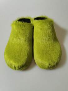 New Fluffy Slip-On Slippers, Autumn Winter Thick Bottom Casual Indoor&Outdoor Home Wear - Green - View 5