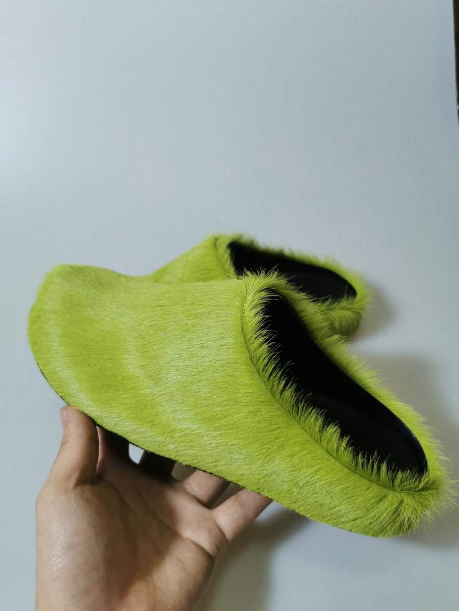 New Fluffy Slip-On Slippers, Autumn Winter Thick Bottom Casual Indoor&Outdoor Home Wear - Green - View 1