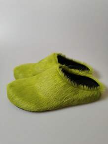 New Fluffy Slip-On Slippers, Autumn Winter Thick Bottom Casual Indoor&Outdoor Home Wear - Green - View 6