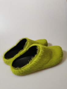 New Fluffy Slip-On Slippers, Autumn Winter Thick Bottom Casual Indoor&Outdoor Home Wear - Green - View 7