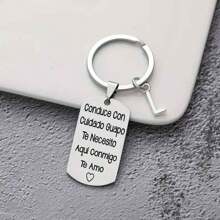 1pc Spanish Engraved Casual Style Stainless Steel Keychain, Romantic Valentines Gift For Husband Or Boyfriend Car Accessories Bag Charm School Letter Cute Goth Y2k Bag Accessories Lanyards With Id Holder Car Accessories Bag Charms