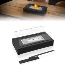 VA-Cerulean Bioethanol Table Fireplace - Round/Rectangular With 2 Or 4 Glass Panels, Stainless Steel Table Fire With Flame Arrester For Balcony And Living Room - Rectangular 2-sided Glass - View 1