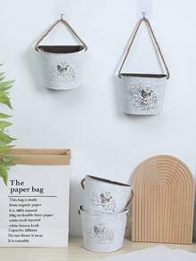 美式田园铁艺壁挂花盆植物种植盆栽壁挂花墙创意装饰干花吊盆,花瓶,花盆,桌面摆件复古做旧花篮,花盆,花蕾花瓶 - 小鳥半圓壁掛掛繩款 - 查看 9