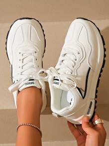 1 双女式休闲运动鞋，系带圆头轻便百搭软底防滑户外跑步鞋 - 蓝色、红色 - 藍色 - 查看 2