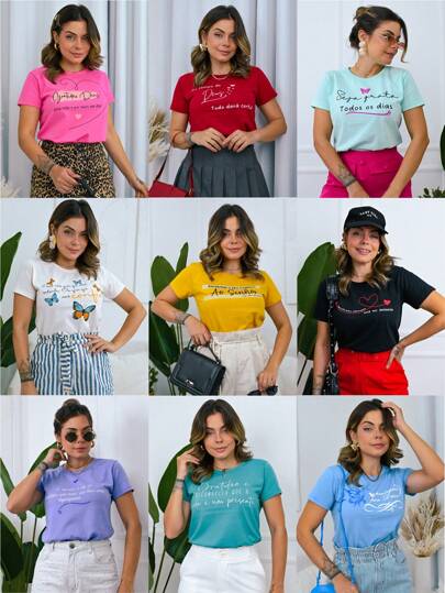 Kit 7 Blusas Feminina Baby Look Feminina Camiseta Feminina 100% Algodão