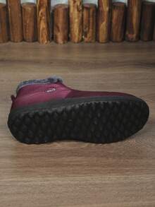 2025秋冬新款黑色及踝雪地靴，男女通用保暖毛绒袖口一脚蹬短靴，轻便柔软舒适防滑休闲靴，爸爸妈妈穿大码，请订购大一码 - 酒紅色 - 查看 4