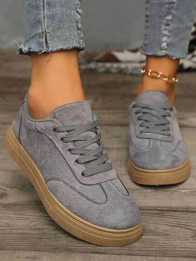 2025 秋季新款平底系带休闲鞋，时尚百搭学院风女式帆布乐福鞋，加大码，女式运动鞋