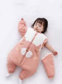 1.5tog Babe Boy Girl Thin Quilted Sleeping Bag For Four Seasons Wear Children Detachable Sleeve Split-Leg Cartoon Cat Sleepsack One Piece Bedding Sleep Sack 0-6Y - Multicolor - View 7