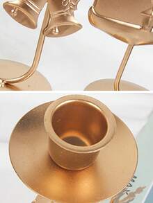 1 pieza Soporte de vela con decoraciones navideñas de árbol de Navidad, cascabel, reno, estrella, adorno navideño para hogar, regalos de Feliz Año Nuevo - Dorado - Ver 9