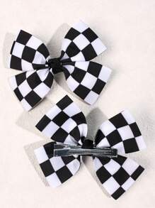 2 件装幼儿女孩发夹，黑白格子发夹，罗缎丝带发夹，鳄鱼发夹，儿童青少年发饰，时尚街头发夹 - 彩色 - 查看 5