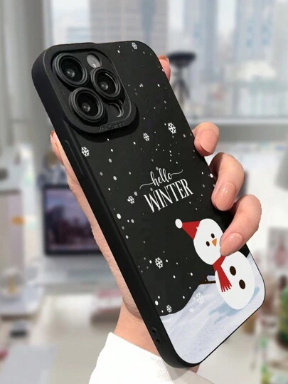 Apple Christmas Precise Hole Snowman Snowflake Painted Shockproof Phone Case Compatible With IPhone P14 Pro Max, P13, P11, P12, XR, 7/8, SE2, Compatible With Samsung A03s, A03 Core, A04, A12, A13, A14, A21s, A22, A23, A24, A32, A33, A34, A51, A52, A53, A54, A71, A72, A73, S20 FE, S21, S22, Compatible With Redmi 9, 9A, 10A, 10C, Redmi Note 9, 10, 11, 12, 12C