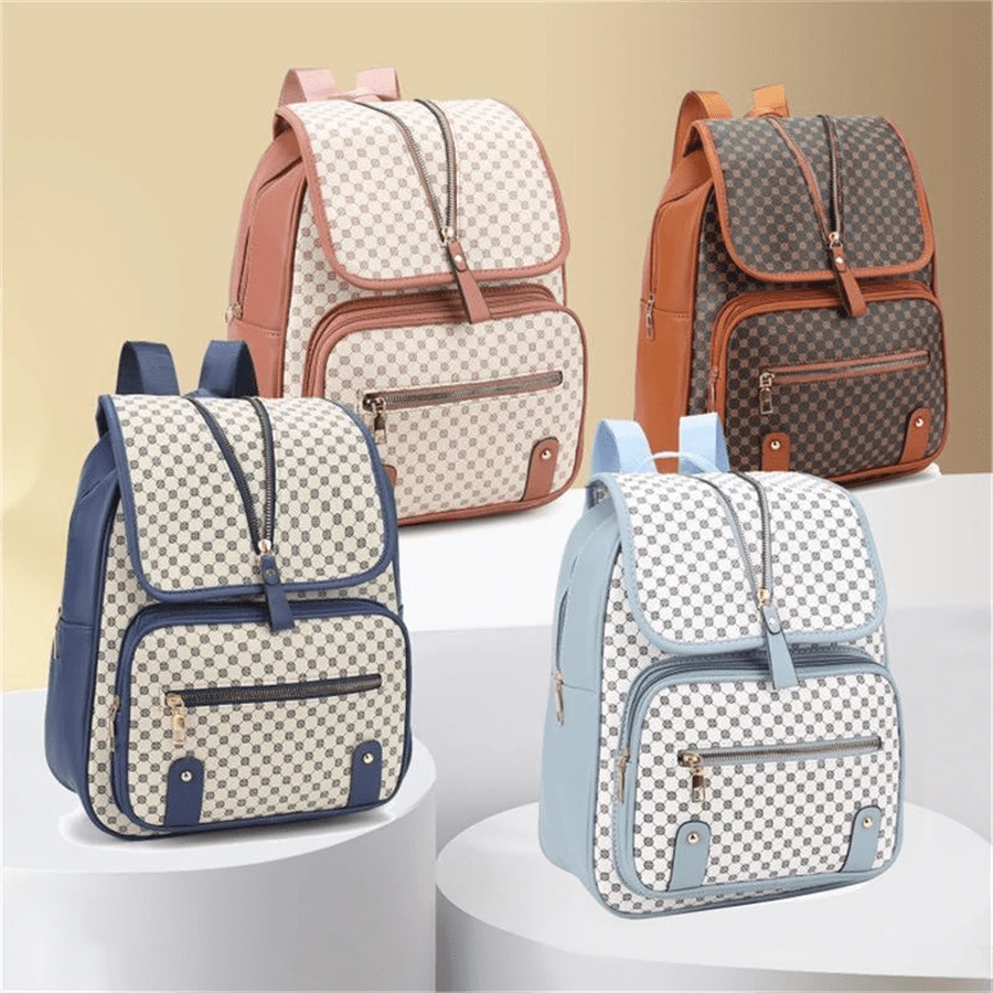 复古大容量三合一旅行背包，时尚英伦风格女士单肩包 - 彩色 - 查看 1