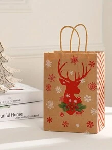 24 个圣诞礼品袋，8.27 英寸 X5.9 英寸 x3.15 英寸大号牛皮纸袋，带手柄圣诞礼品袋、圣诞袋、节日纸袋派对礼品袋圣诞纸质礼品袋 - 彩色 - 查看 2