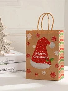24 个圣诞礼品袋，8.27 英寸 X5.9 英寸 x3.15 英寸大号牛皮纸袋，带手柄圣诞礼品袋、圣诞袋、节日纸袋派对礼品袋圣诞纸质礼品袋 - 彩色 - 查看 3