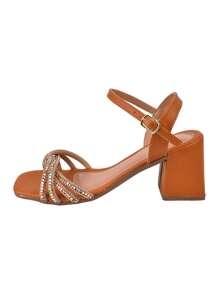 Monte Shoes Donatella Shoes Women's High Heel Sandals With Shiny Rhinestones, Square Toe, Party - 駝色 - 查看 3