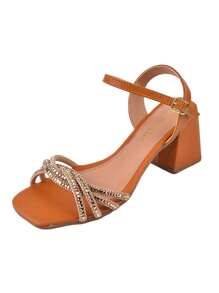 Monte Shoes Donatella Shoes Women's High Heel Sandals With Shiny Rhinestones, Square Toe, Party - 駝色 - 查看 1