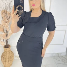 Women's Elegant Formal Blouse With Ruffle Sleeves - 黑色 - 查看 2