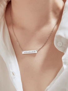 Custom Necklace Engraved Name Text Bar Necklace Personalized Name Stainless Steel Jewelry For Women Silvery Birthday Name Necklaces Gifts Handwriting Name Necklace Gift For Her Birthday Gift Christmas Gift - Silver - View 3