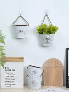 美式田园铁艺壁挂花盆植物种植盆栽壁挂花墙创意装饰干花吊盆,花瓶,花盆,桌面摆件复古做旧花篮,花盆,花蕾花瓶 - 小鳥半圓壁掛掛繩款 - 查看 6