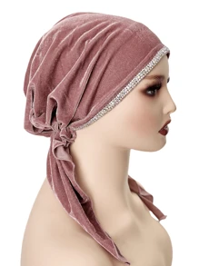 1pc Women's Autumn/Winter New Velvet Polyester Fiber Rhinestone Chain Versatile Headscarf/Bath/Sleep Cap, Luxury Fashion Design