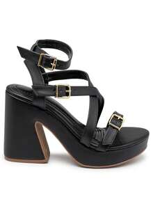Women's Platform Sandal With Thick Heel Napa Brand Flor Da Pele - màu đen - Xem 2