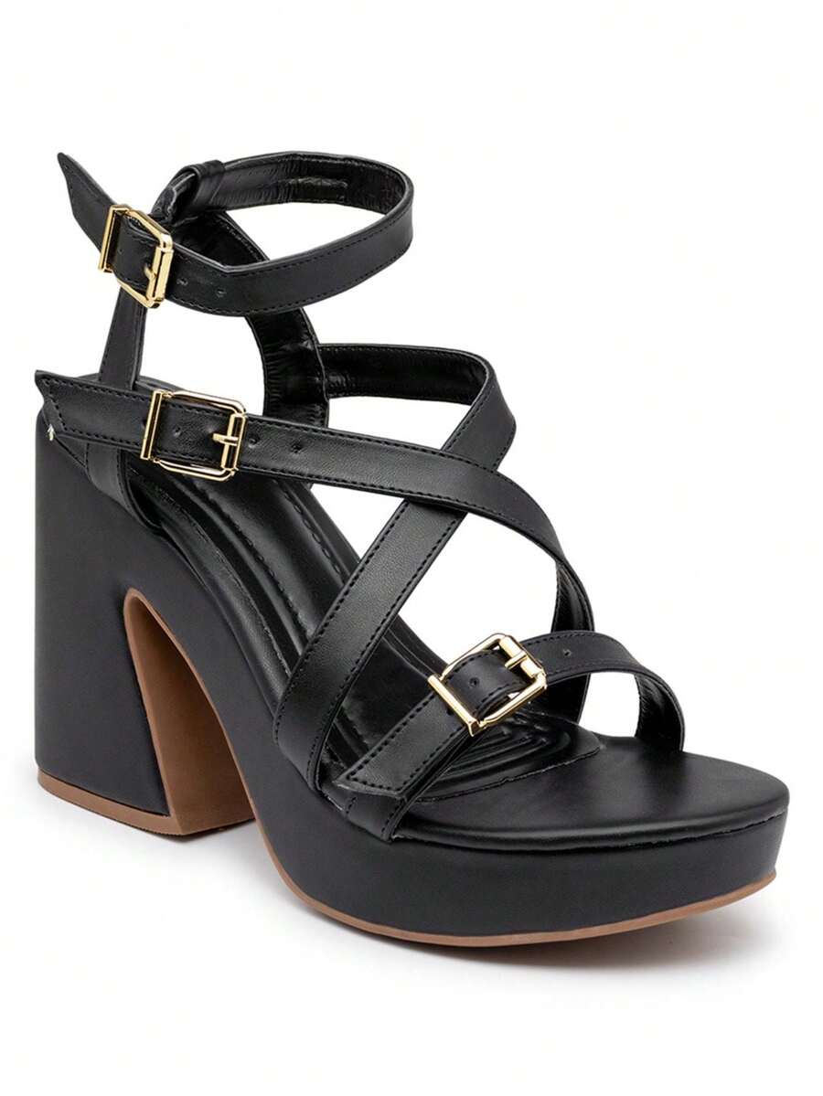 Women's Platform Sandal With Thick Heel Napa Brand Flor Da Pele - màu đen - Xem 1