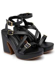 Women's Platform Sandal With Thick Heel Napa Brand Flor Da Pele - màu đen - Xem 4