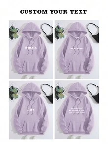 女士休闲定制印花抽绳连帽羊毛运动衫，秋冬 - 淡紫色 - 查看 3