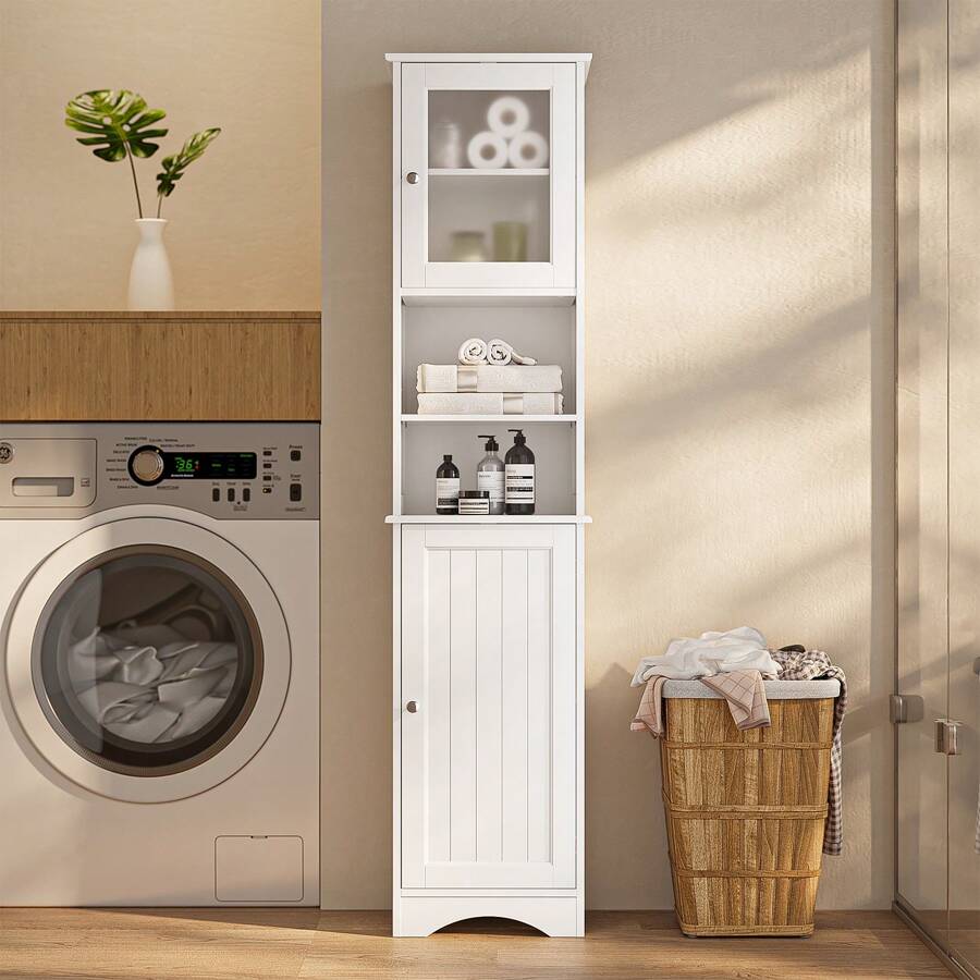 Asofer 67.1"H Bathroom Storage Cabinet With Adjustable Shelves, 2 Doors For Bathroom, Kitchen, Living Room, White