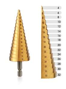 STONEGO Titanium Coated Step Drill Bit - 1/4" Hex Shank, HSS Cone Hole Cutter In Sizes 4-12mm, 4-20mm, 4-32mm For Aluminum, Insulating Board, PVC Board, And Wood,Tool Accessories