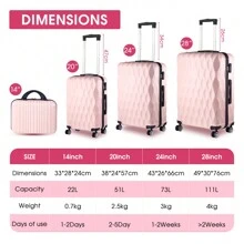 4PCS Travel Luggage Suitcase Set Luggage Set Travel Suitcase Suitcases Suit Case Durable - Pink - View 3