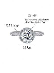 1 件 1 克拉圆形切割方晶锆石闪亮 925 纯银永恒订婚结婚戒指女士新娘派对珠宝配饰礼物