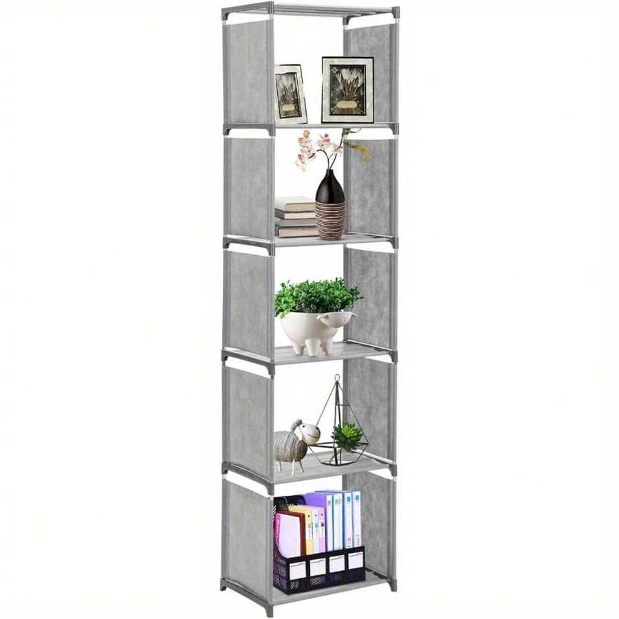 6 Tier 5 Cubes Modern Book Shelves Storage Shelf Tall Narrow Bookcase Display Unit Organizer Cube Display Shelves For Living Room, Bedroom