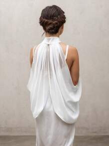 1pc White Bridal Chiffon Tube Top Draping Shawl, Adjustable Backless, Shoulder Strap Wedding Accessory Fall Clothes For Women - Multicolor - View 2