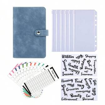 A6 Faux Leather Button Closure Loose Leaf Binder With Cash Envelope Pockets & Replacement Storage Bag, Ideal For Budgeting And Saving In Daily Life Or Traveling, For Planners And Money Savers, Including Notebook Inserts Back To School,Back To School,School Supplies,Savings Plan,Biweekly Savings Plan,10000 Savings Plan,Savings Strategy