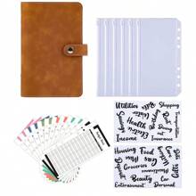 A6 Faux Leather Button Closure Loose Leaf Binder With Cash Envelope Pockets & Replacement Storage Bag, Ideal For Budgeting And Saving In Daily Life Or Traveling, For Planners And Money Savers, Including Notebook Inserts Back To School,Back To School,School Supplies,Savings Plan,Biweekly Savings Plan,10000 Savings Plan,Savings Strategy