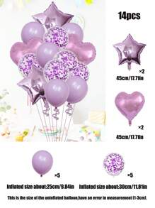 14pcs 18" Star & Heart Foil Balloons, 12" Transparent Sequins Latex Balloons, Suitable For Wedding/Birthday Party Decorations, Ramadan, Ramadan Decor, Eid Mubarak - Multicolor - View 12