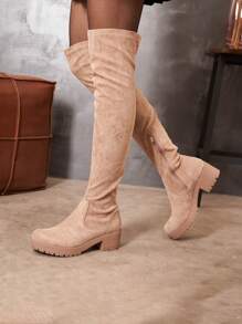 Stretch-Overknee-Stiefel mit Absätzen - Eleganz und Komfort für den Alltag - Khaki - Übersicht 2