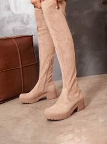 Stretch-Overknee-Stiefel mit Absätzen - Eleganz und Komfort für den Alltag - Khaki - Übersicht 1