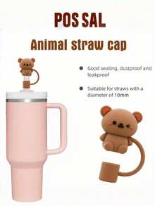 1pc Cute Silicone Reusable Straw Cap, Dust-Proof Straw Cover Christmas Gift - Multicolor - View 2