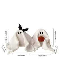 1 件毛绒白色幽灵抱着南瓜配黑色蝴蝶结装饰抱枕，可爱又温暖的万圣节靠垫，适用于客厅沙发卧室装饰，秋冬季节日家居装饰枕头 - 白色 - 查看 2