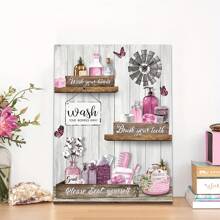 1 件粉色浴室装饰墙艺术帆布 - 1 件带框“洗去烦恼”励志语录印刷品，具有乡村魅力，包裹帆布，木框 - 浴室标志家居装饰海报、墙壁艺术、房间装饰用品 - 彩色 - 查看 11