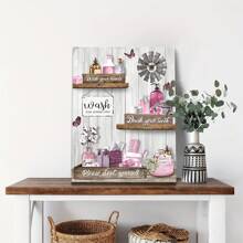 1 件粉色浴室装饰墙艺术帆布 - 1 件带框“洗去烦恼”励志语录印刷品，具有乡村魅力，包裹帆布，木框 - 浴室标志家居装饰海报、墙壁艺术、房间装饰用品 - 彩色 - 查看 12