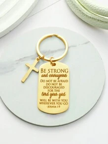 1 porte-clés avec verset biblique, porte-clés croix fort et courageux, cadeaux religieux pour hommes et femmes, famille et amis, personnalisable avec noms pour anniversaire et Noël, style simple quotidien, porte-clés, produits incluant des boîtes cadeaux, cadeaux de la Saint-Valentin, cadeaux d'anniversaire, cadeaux de fête des mères, cadeaux quotidiens - Doré - Voir 3