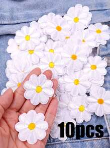 10pcs Daisy Embroidered Patch, Daisy Shaped Flower Design Iron-On Patch, Embroidered Daisy Patch For DIY Sewing  ,Suitable For Diy Clothing, Hats, Bags, Shoes, Phone Cases, Iron-On Design