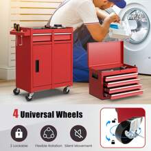 5-Drawer Rolling Tool Chest, High Capacity Tool Storage Cabinet W/ Lockable Wheels, Adjustable Shelf & Anti-Slip Liner, Removable Tool Box Organizer For Garage, Workshop - Red - View 4